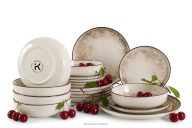 Essgeschirr-Set japandi 6 Personen (18 Stück) beige/grau/dunkelblau
