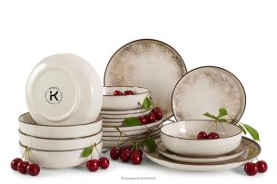 KERI, https://konsimo.de/kollektion/keri/ Essgeschirr-Set japandi 6 Personen (18 Stück) beige/grau/dunkelblau beige/grau/dunkelblau - Foto