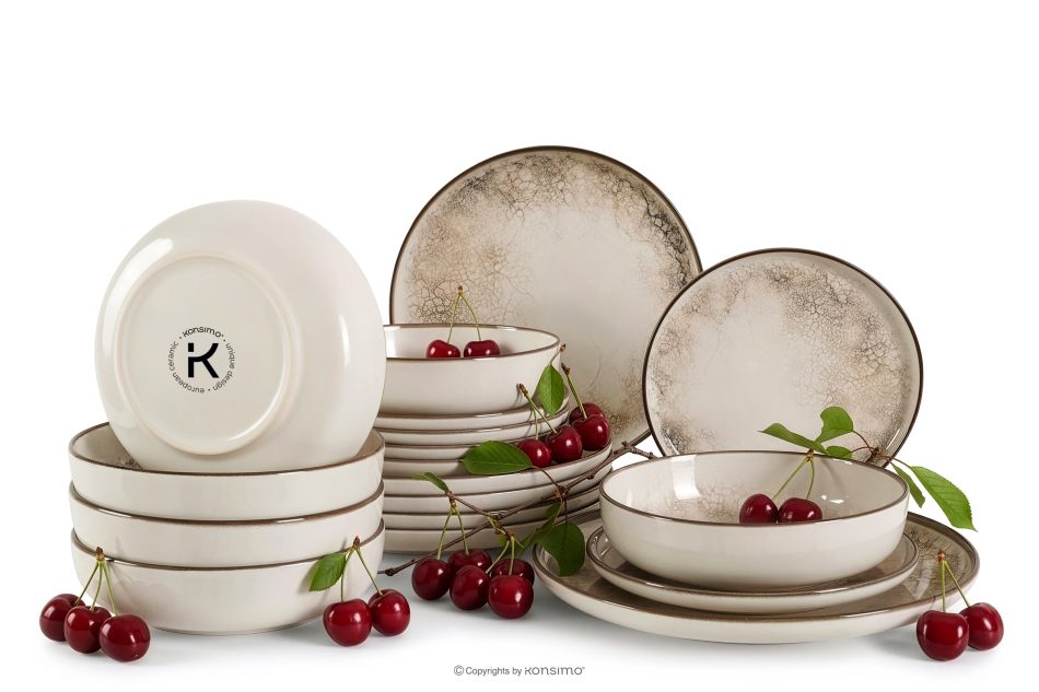 KERI Essgeschirr-Set japandi 6 Personen (18 Stück) beige/grau/dunkelblau beige/grau/dunkelblau - Foto 0