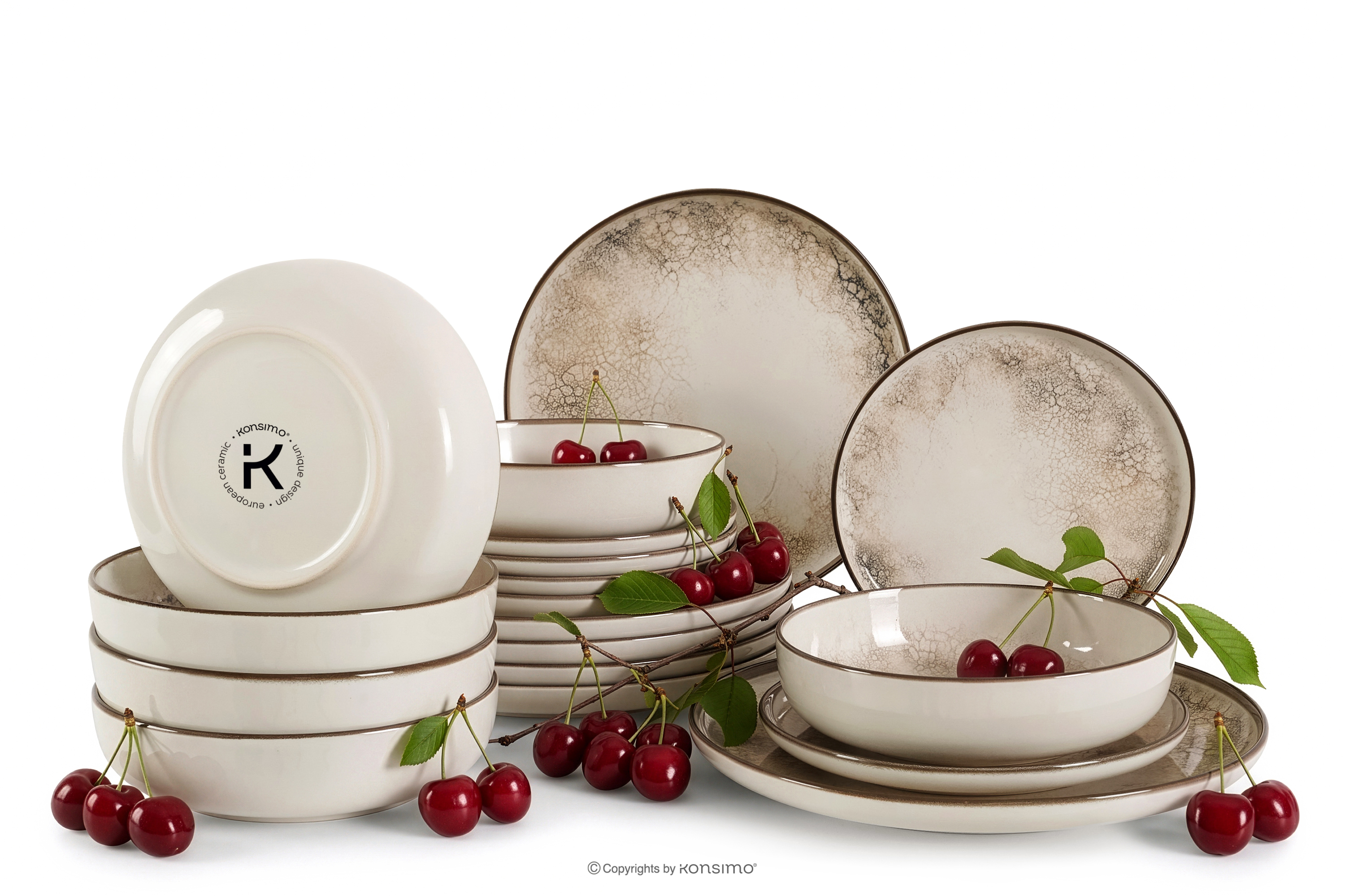 Essgeschirr-Set japandi 6 Personen (18 Stück) beige/grau/dunkelblau