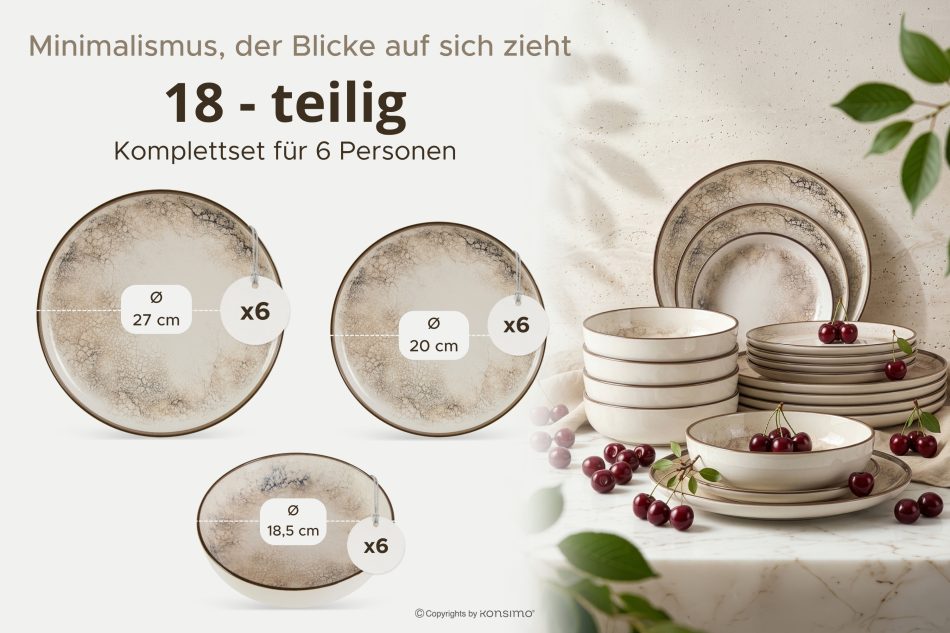 KERI Essgeschirr-Set japandi 6 Personen (18 Stück) beige/grau/dunkelblau beige/grau/dunkelblau - Foto 8