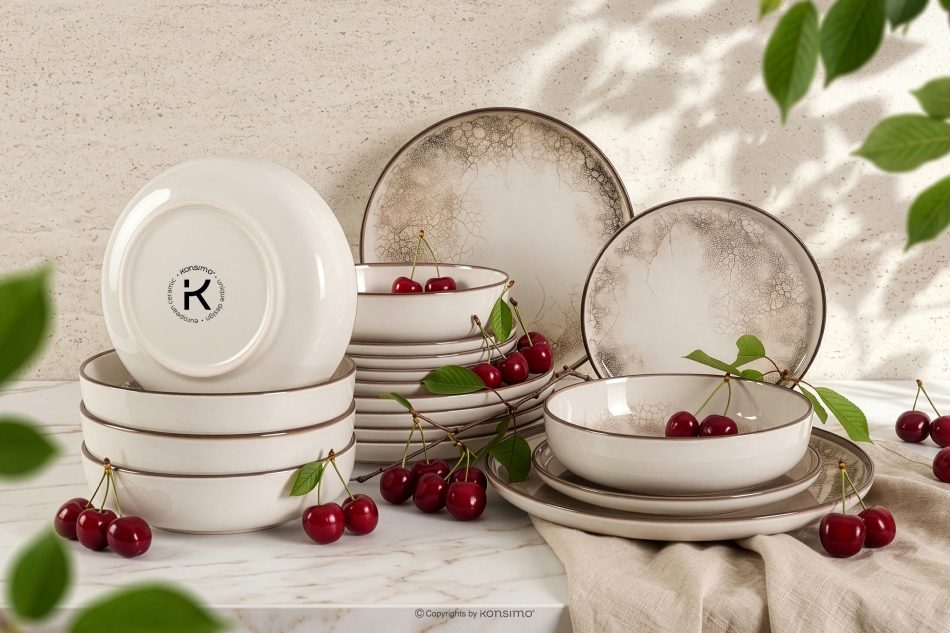 KERI Essgeschirr-Set japandi 6 Personen (18 Stück) beige/grau/dunkelblau beige/grau/dunkelblau - Foto 1