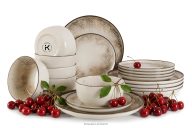 Essgeschirr-Set im Japandi-Stil 6 Personen (18 Stück) beige/grau/dunkelblau