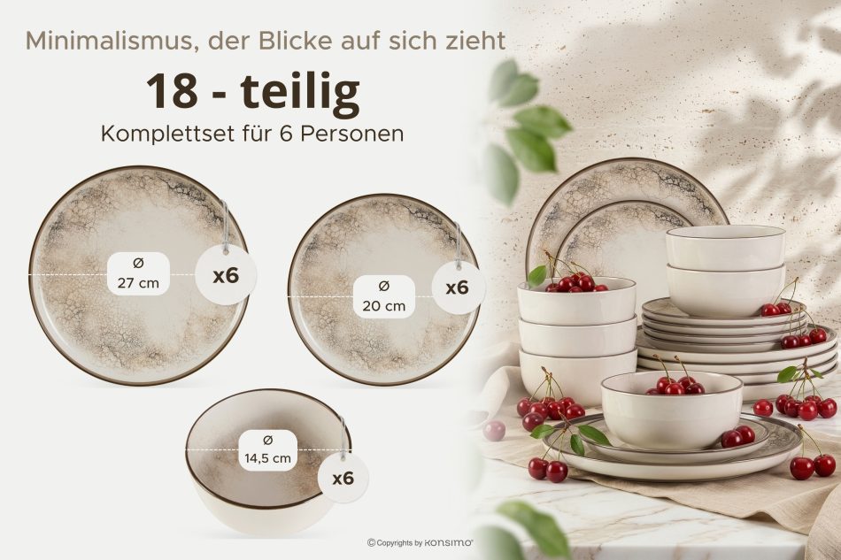 KERI Essgeschirr-Set im Japandi-Stil 6 Personen (18 Stück) beige/grau/dunkelblau beige/grau/dunkelblau - Foto 8
