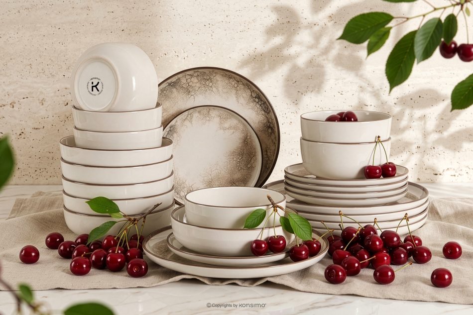 KERI Essgeschirr-Set japandi 6 Personen (24 Stück) beige/grau/dunkelblau beige/grau/dunkelblau - Foto 1