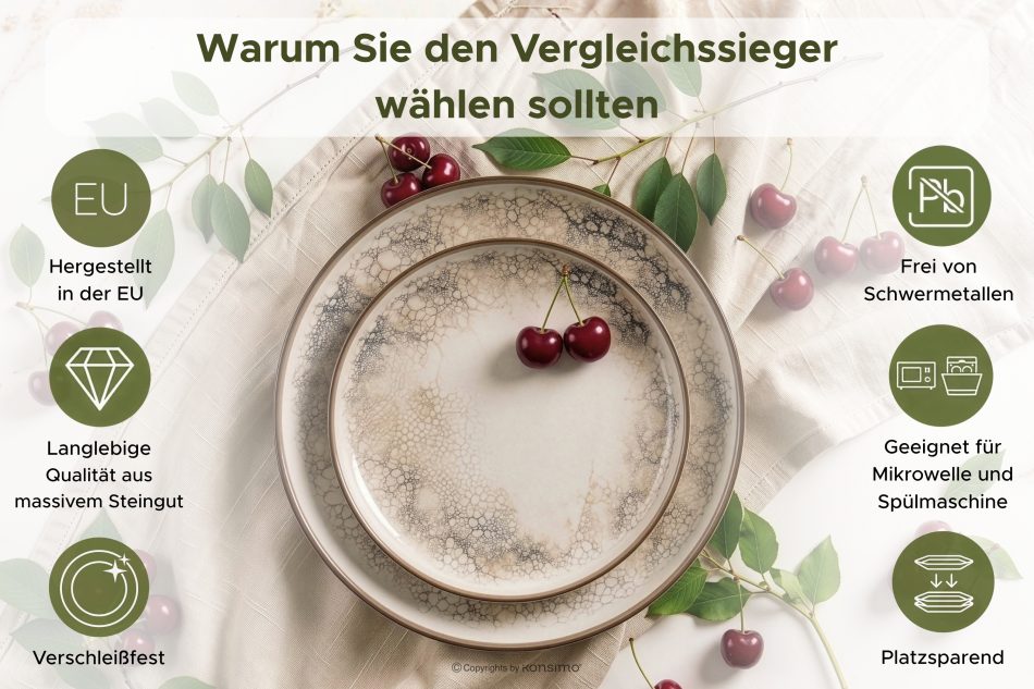 KERI Essgeschirr-Set japandi 6 Personen (24 Stück) beige/grau/dunkelblau beige/grau/dunkelblau - Foto 17