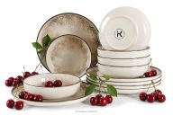 Essgeschirr-Set japandi 6 Personen (12 Stück) beige/grau/dunkelblau