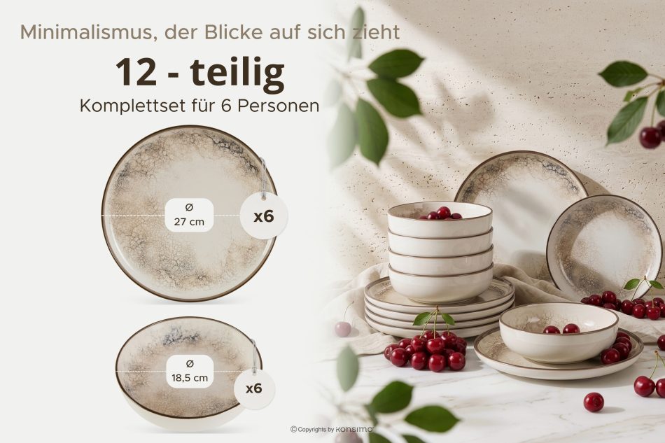 KERI Essgeschirr-Set japandi 6 Personen (12 Stück) beige/grau/dunkelblau beige/grau/dunkelblau - Foto 6