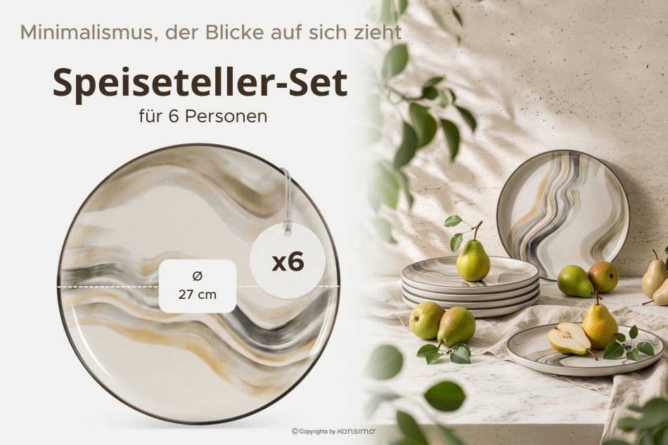 SALVA Speiseteller im nordischen Stil 6 Stück grau/sandfarben/beige grau/sandfarben/beige - Foto 7