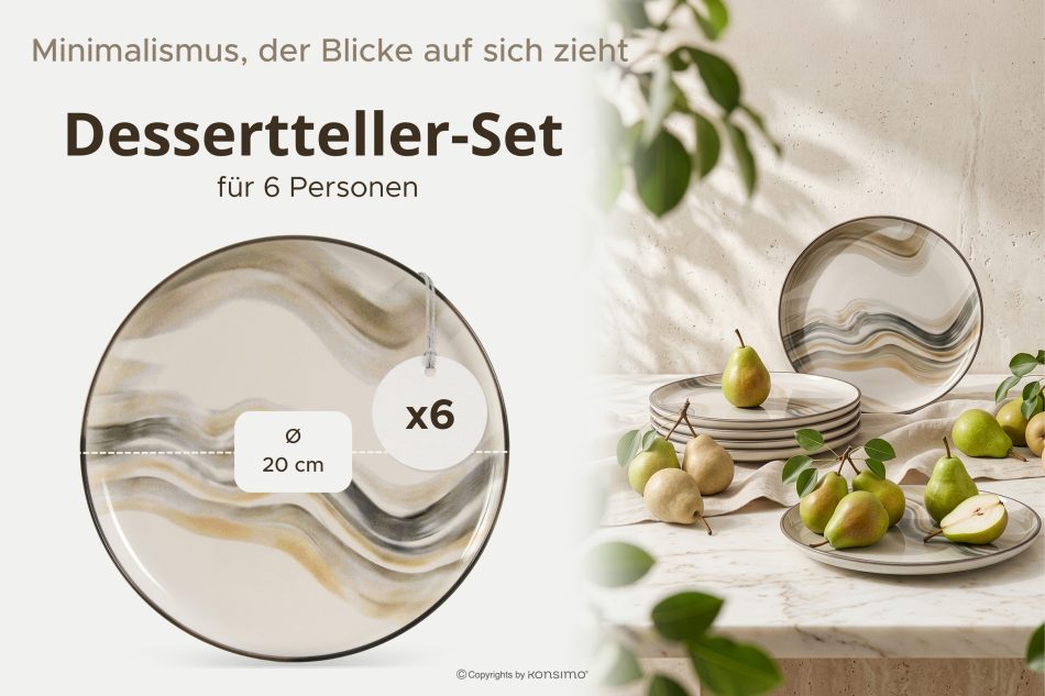 SALVA Dessertteller im nordischen Stil 6 Stück grau/sandfarben/beige grau/sandfarben/beige - Foto 7
