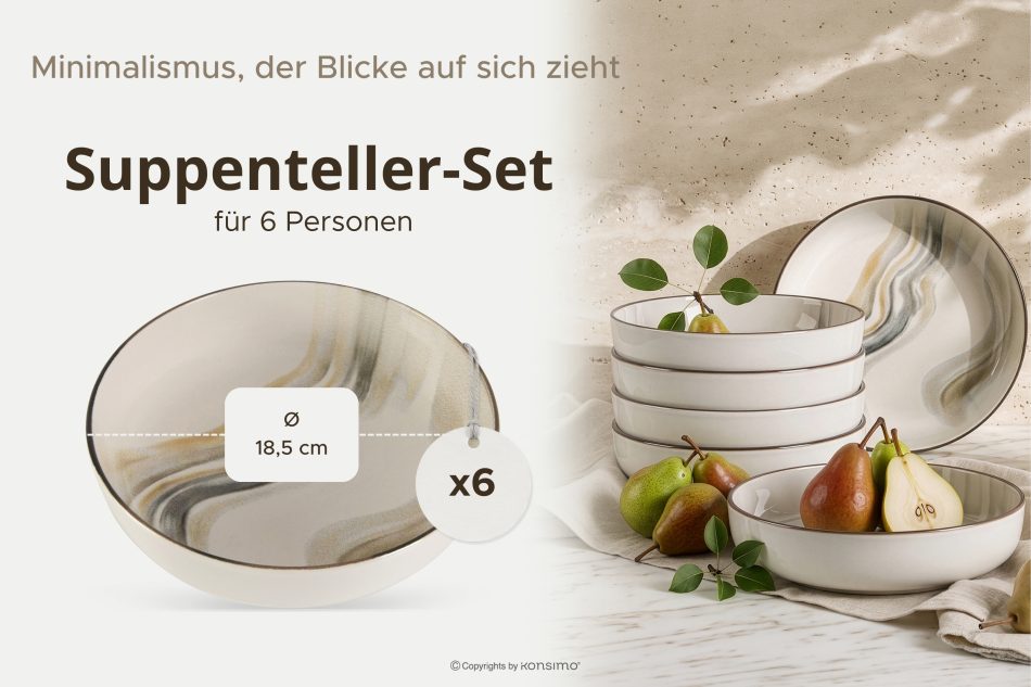 SALVA Tiefer Teller im nordischen Stil 6 Stück grau/sandfarben/beige grau/sandfarben/beige - Foto 6