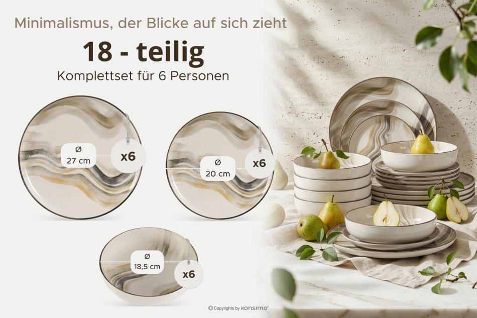 SALVA Essgeschirr-Set im nordischen Stil 6 Personen (18 Stück) grau/sandfarben/beige grau/sandfarben/beige - Foto 8