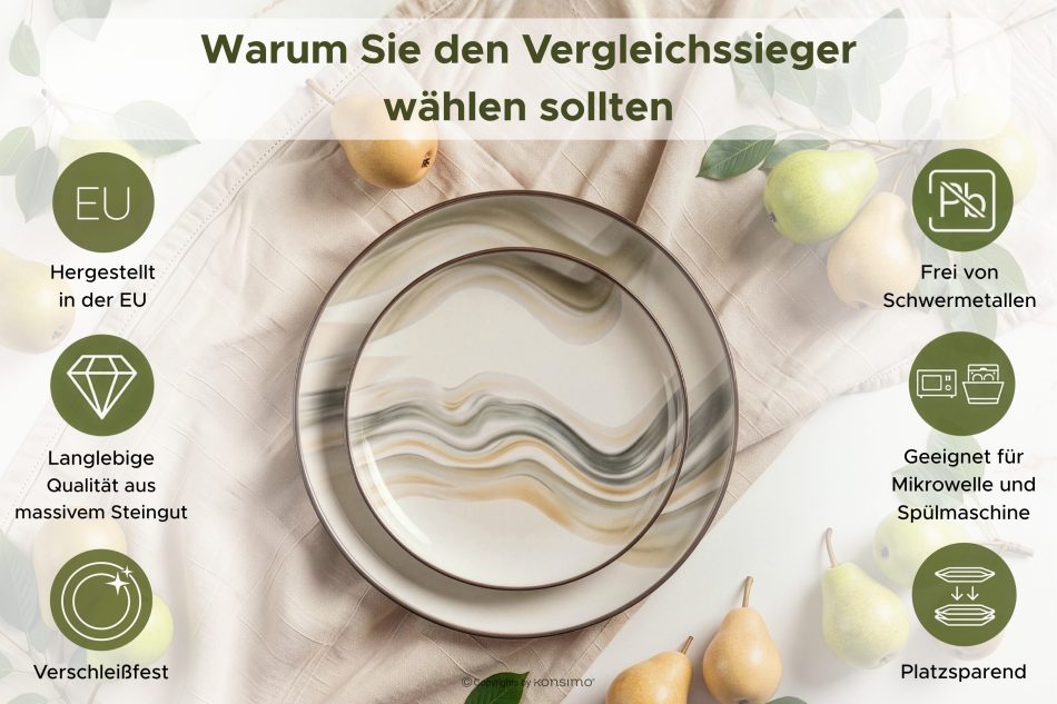 SALVA Essgeschirr-Set im nordischen Stil 6 Personen (18 Stück) grau/sandfarben/beige grau/sandfarben/beige - Foto 14