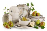Essgeschirr-Set nordischer Stil 6 Personen (18 Stück) grau/sandfarben/beige