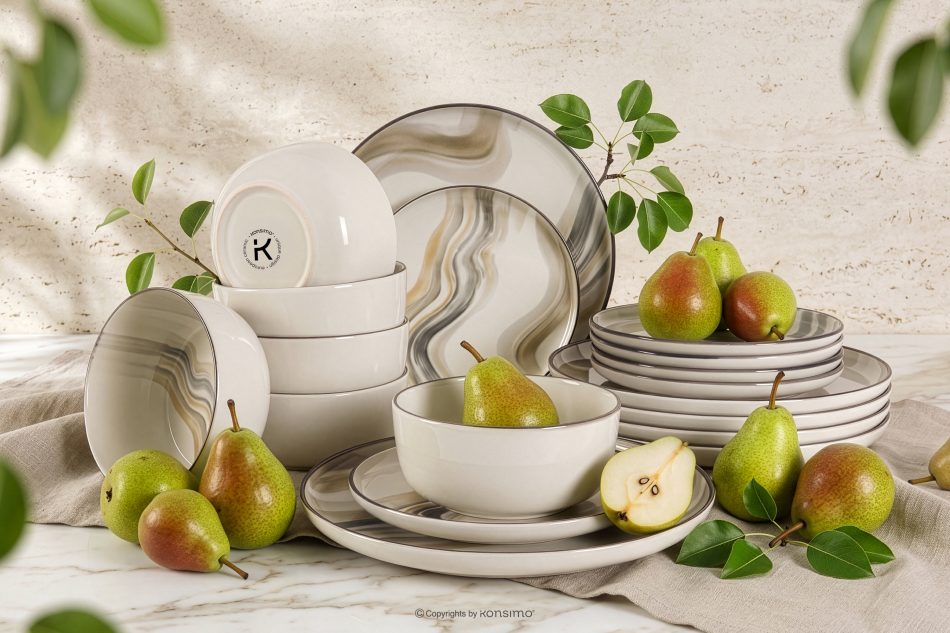 SALVA Essgeschirr-Set nordischer Stil 6 Personen (18 Stück) grau/sandfarben/beige grau/sandfarben/beige - Foto 1