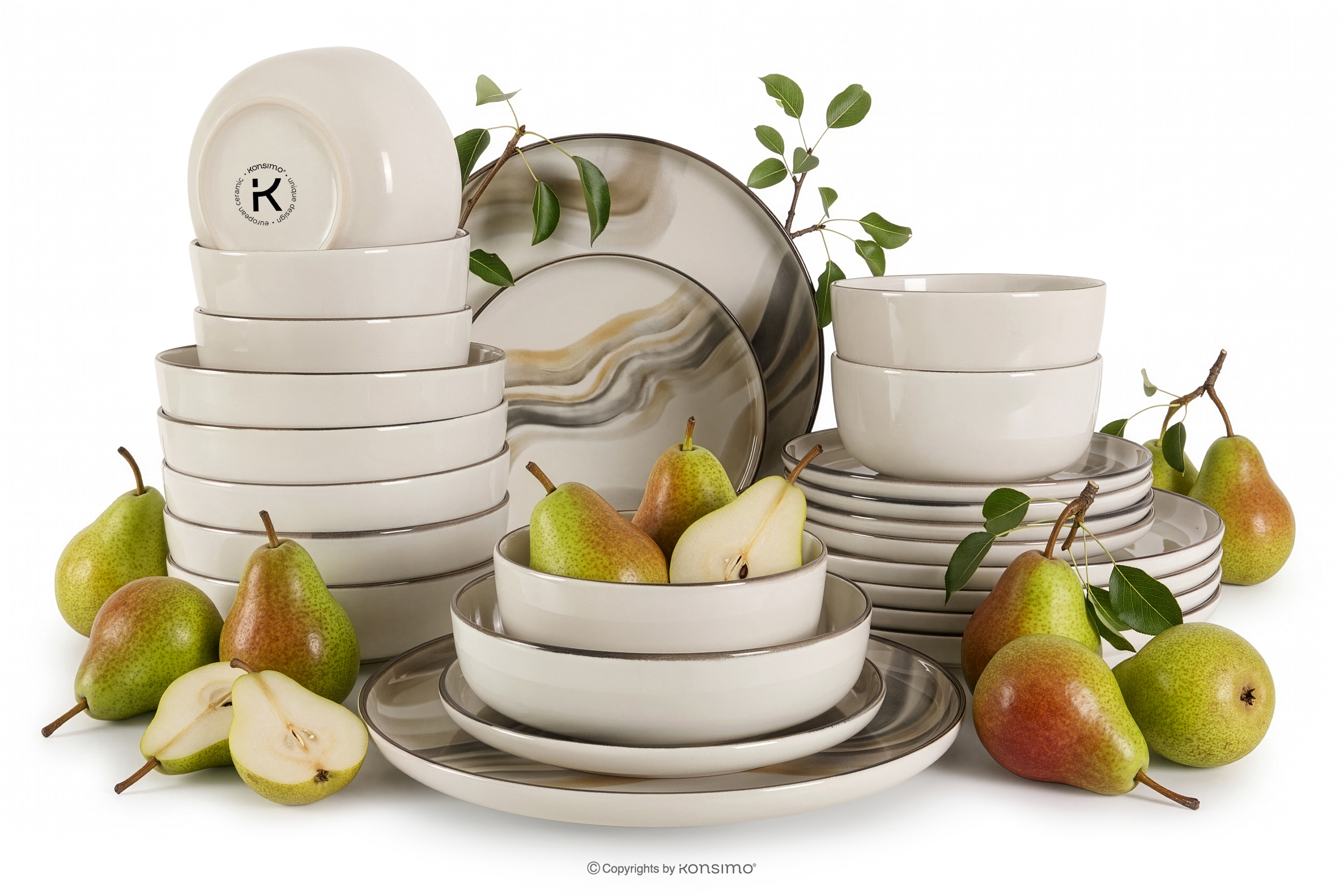 Essgeschirr-Set 6 Personen (24 Stück) grau/sandfarben/beige