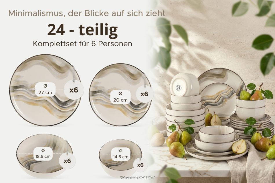 SALVA Essgeschirr-Set 6 Personen (24 Stück) grau/sandfarben/beige grau/sandfarben/beige - Foto 10