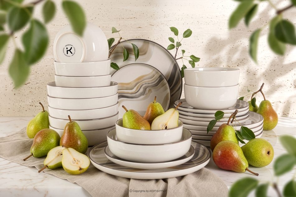 SALVA Essgeschirr-Set 6 Personen (24 Stück) grau/sandfarben/beige grau/sandfarben/beige - Foto 1