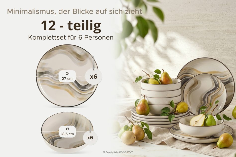 SALVA Essgeschirr-Set 6 Personen (12 Stück) grau/sandfarben/beige grau/sandfarben/beige - Foto 6