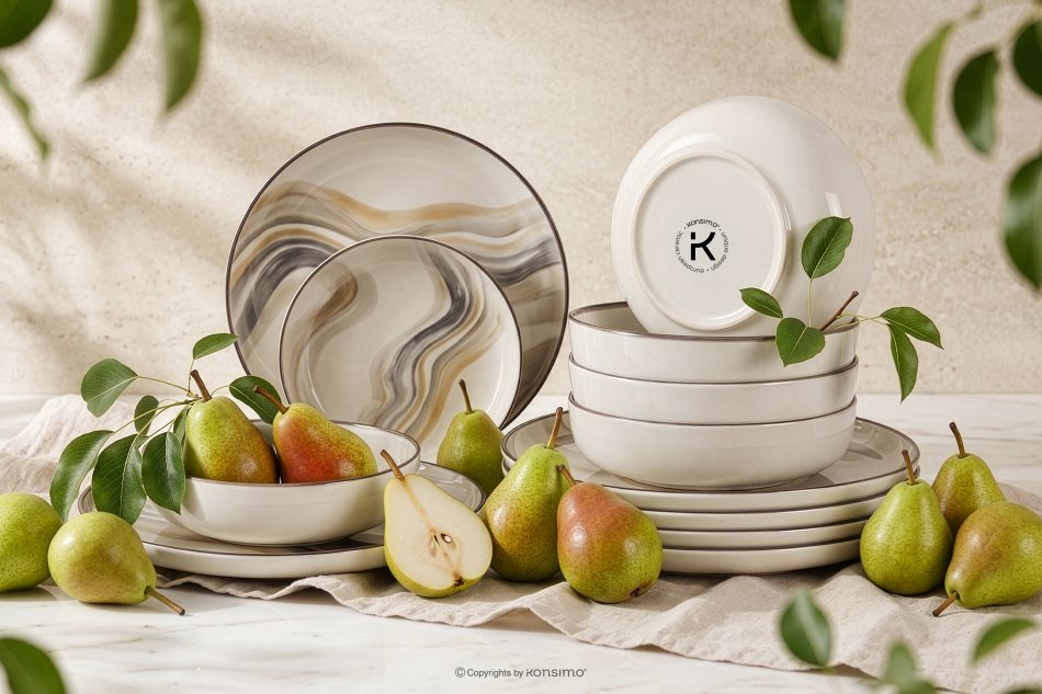 SALVA Essgeschirr-Set 6 Personen (12 Stück) grau/sandfarben/beige grau/sandfarben/beige - Foto 1