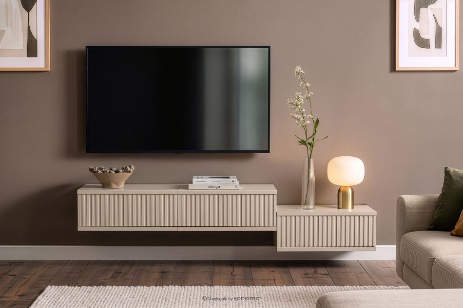RECTUS II Hängender TV-Schrank mit Schubladen, 120 cm, cremefarben cremefarben - Foto 3