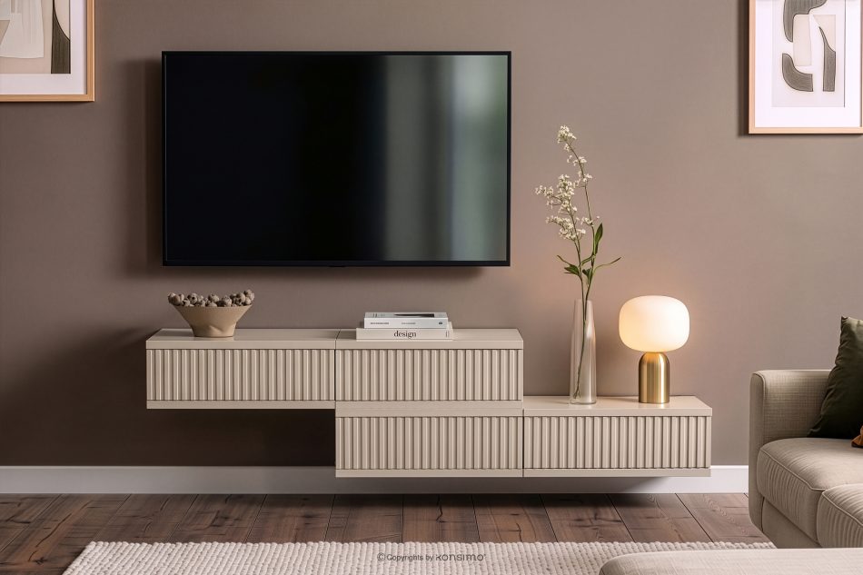 RECTUS II Hängender TV-Schrank mit Schubladen, 160 cm, cremefarben cremefarben - Foto 3