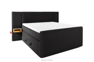 LILIUM PRO, https://konsimo.de/kollektion/lilium-pro/ Boxspringbett mit LED-Nachttischen Doppelzimmer mittelhart 140 cm Doppelmatratze + HR-Topper Cordstoff schwarz schwarz - Foto