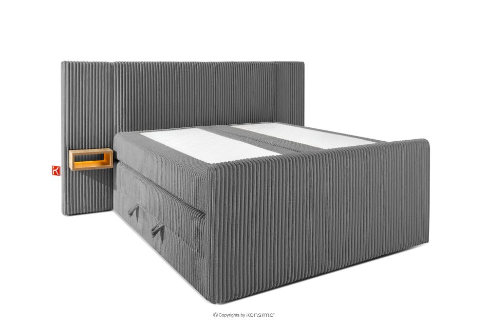 LILIUM PRO Boxspringbett mit LED-Nachttischen Doppelzimmer mittelhart 140 cm Doppelmatratze + HR-Topper Cordstoff grau grau - Foto 3