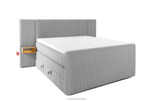 LILIUM PRO, https://konsimo.de/kollektion/lilium-pro/ Boxspringbett mit LED-Nachttischen Doppelzimmer mittelhart 140 cm Doppelmatratze + HR-Topper Cordstoff hellgrau hellgrau - Foto