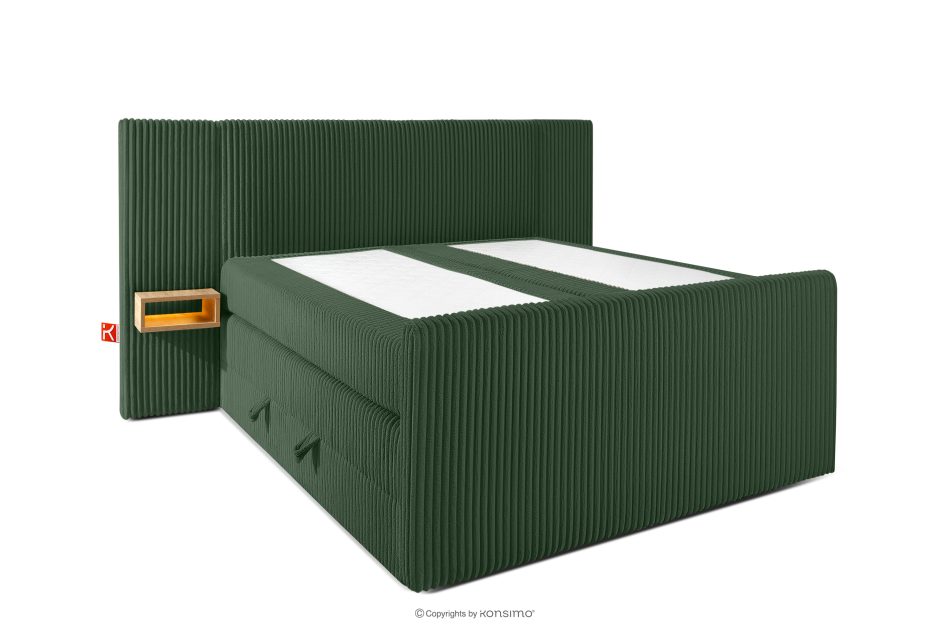LILIUM PRO Boxspringbett mit LED-Nachttischen Doppelzimmer mittelhart 140 cm Doppelmatratze + HR-Topper Cordstoff dunkelgrün dunkelgrün - Foto 3