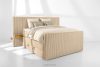 LILIUM PRO Boxspringbett mit LED-Nachttischen Doppelzimmer mittelhart 140 cm Doppelmatratze + HR-Topper Cordstoff sandfarben sandfarben - Foto 2