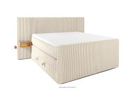 Boxspringbett mit LED-Nachttischen Doppelzimmer mittelhart 140 cm Doppelmatratze + HR-Topper Cordstoff beige