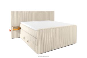 LILIUM PRO, https://konsimo.de/kollektion/lilium-pro/ Boxspringbett mit LED-Nachttischen Doppelzimmer mittelhart 140 cm Doppelmatratze + HR-Topper Cordstoff beige beige - Foto