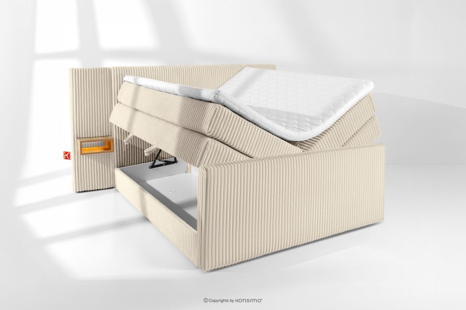 LILIUM PRO Boxspringbett mit LED-Nachttischen Doppelzimmer mittelhart 140 cm Doppelmatratze + HR-Topper Cordstoff beige beige - Foto 8