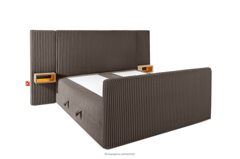 LILIUM PRO Boxspringbett mit LED-Nachttischen Doppelzimmer mittelhart 140 cm Doppelmatratze + HR-Topper Cordstoff in Braun braun - Foto 4