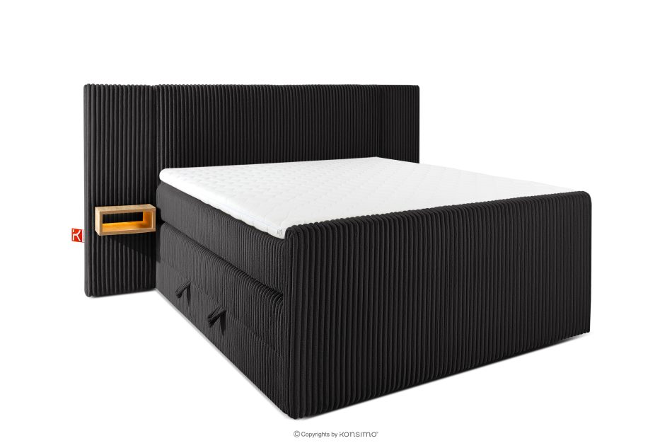 LILIUM PRO Boxspringbett mit LED-Nachttischen Doppelzimmer mittelhart 140 cm Doppelmatratze + Visco-Topper Cordstoff schwarz schwarz - Foto 0
