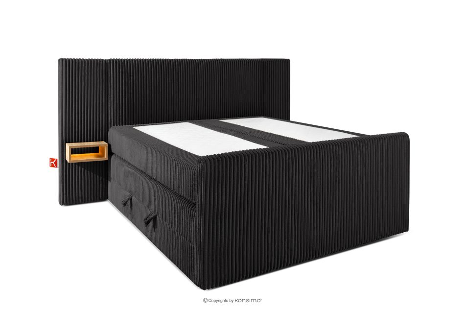 LILIUM PRO Boxspringbett mit LED-Nachttischen Doppelzimmer mittelhart 140 cm Doppelmatratze + Visco-Topper Cordstoff schwarz schwarz - Foto 3