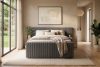 LILIUM PRO Boxspringbett mit LED-Nachttischen Doppelzimmer mittelhart 140 cm Doppelmatratze + Visco-Topper Cordstoff grau grau - Foto 24