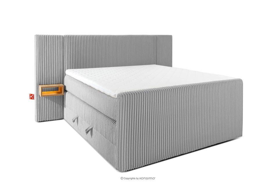LILIUM PRO Boxspringbett mit LED-Nachttischen Doppelzimmer mittelhart 140 cm Doppelmatratze + Visco-Topper Cordstoff hellgrau hellgrau - Foto 0