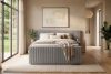LILIUM PRO Boxspringbett mit LED-Nachttischen Doppelzimmer mittelhart 140 cm Doppelmatratze + Visco-Topper Cordstoff hellgrau hellgrau - Foto 24