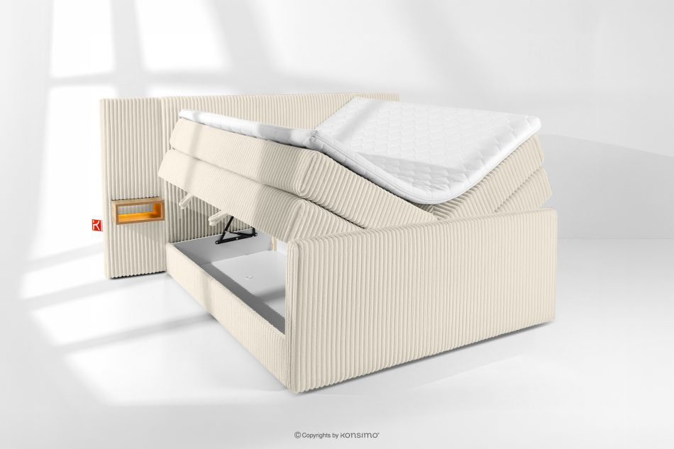 LILIUM PRO Boxspringbett mit LED-Nachttischen Doppelzimmer mittelhart 140 cm Doppelmatratze + Visco-Topper Cordstoff weiß/ecru weiß/ecru - Foto 8