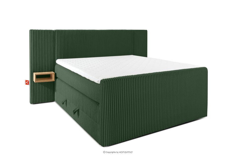 LILIUM PRO Boxspringbett mit LED-Nachttischen Doppelzimmer mittelhart 140 cm Doppelmatratze + Visco-Topper Cordstoff in Dunkelgrün dunkelgrün - Foto 2
