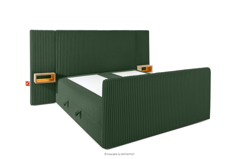 LILIUM PRO Boxspringbett mit LED-Nachttischen Doppelzimmer mittelhart 140 cm Doppelmatratze + Visco-Topper Cordstoff in Dunkelgrün dunkelgrün - Foto 4