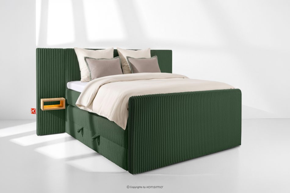 LILIUM PRO Boxspringbett mit LED-Nachttischen Doppelzimmer mittelhart 140 cm Doppelmatratze + Visco-Topper Cordstoff in Dunkelgrün dunkelgrün - Foto 1