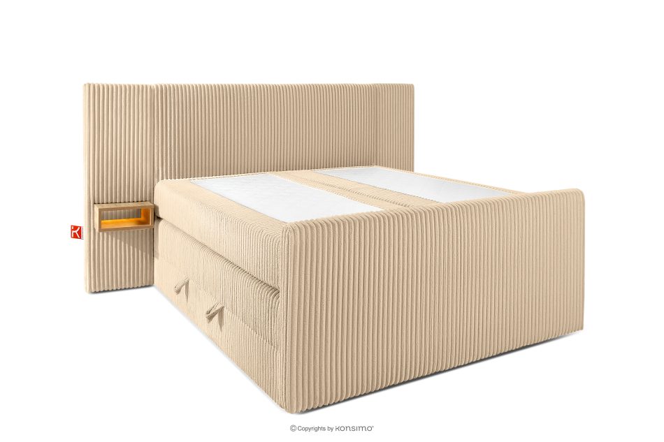 LILIUM PRO Boxspringbett mit LED-Nachttischen Doppelzimmer mittelhart 140 cm Doppelmatratze + Visco-Topper Cordstoff in Sandfarbe sandfarben - Foto 3