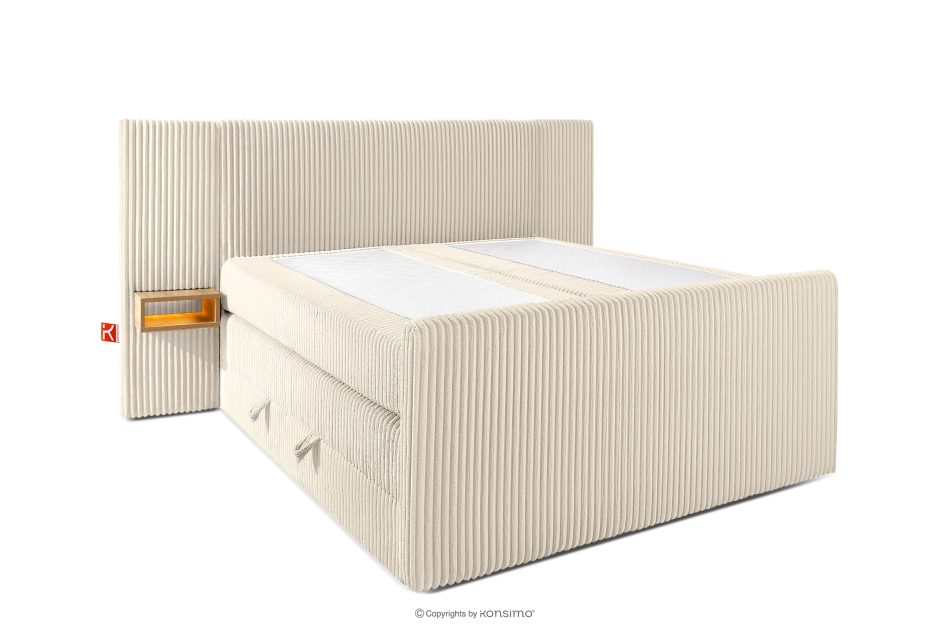 LILIUM PRO Boxspringbett mit LED-Nachttischen Doppelzimmer mittelhart 140 cm Doppelmatratze + Visco-Topper Cordstoff beige beige - Foto 3