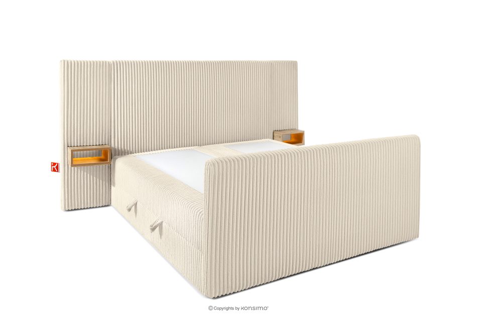 LILIUM PRO Boxspringbett mit LED-Nachttischen Doppelzimmer mittelhart 140 cm Doppelmatratze + Visco-Topper Cordstoff beige beige - Foto 4