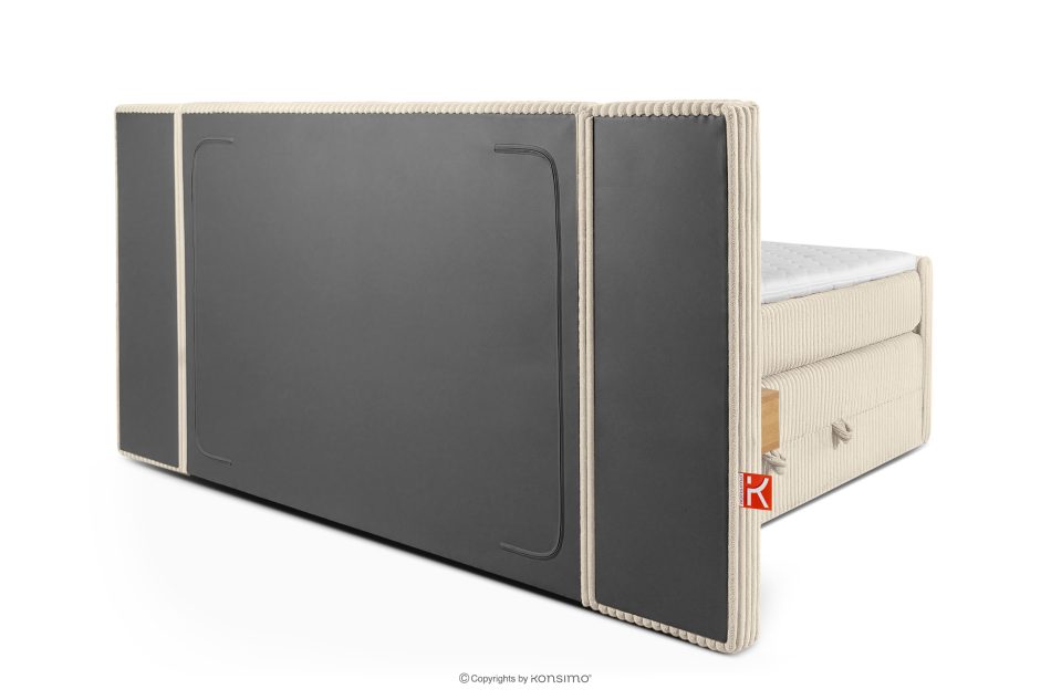 LILIUM PRO Boxspringbett mit LED-Nachttischen Doppelzimmer mittelhart 140 cm Doppelmatratze + Visco-Topper Cordstoff beige beige - Foto 7