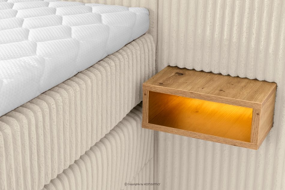 LILIUM PRO Boxspringbett mit LED-Nachttischen Doppelzimmer mittelhart 140 cm Doppelmatratze + Visco-Topper Cordstoff beige beige - Foto 16