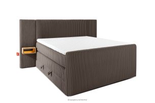 LILIUM PRO, https://konsimo.de/kollektion/lilium-pro/ Boxspringbett mit LED-Nachttischen Doppelzimmer mittelhart 140 cm Doppelmatratze + Visco-Topper Cordstoff in Braun braun - Foto